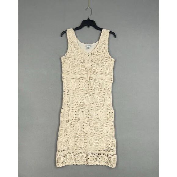Newport News Dress Womens Medium Ivory Crochet Lace Boho Minimal Resort Coastal - Picture 1 of 13